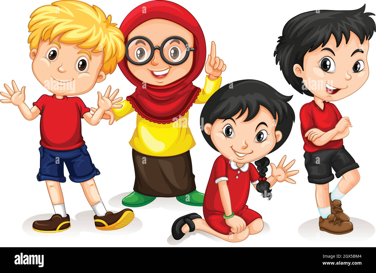 Cartoon illustration happy multicultural children hi-res stock ...