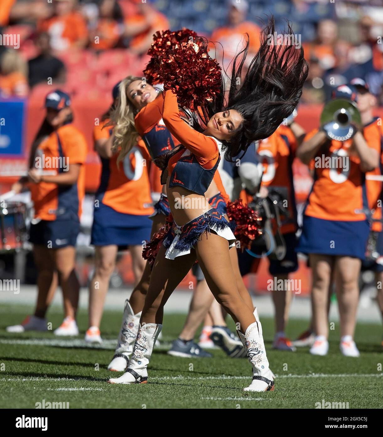 The Denver Broncos cheerleaders perform in Christmas costumes during the  second half at Invesco Field at Mile High in Denver on December 20, 2009.  Oakland beat Denver 20-19. UPI/Gary C. Caskey Stock