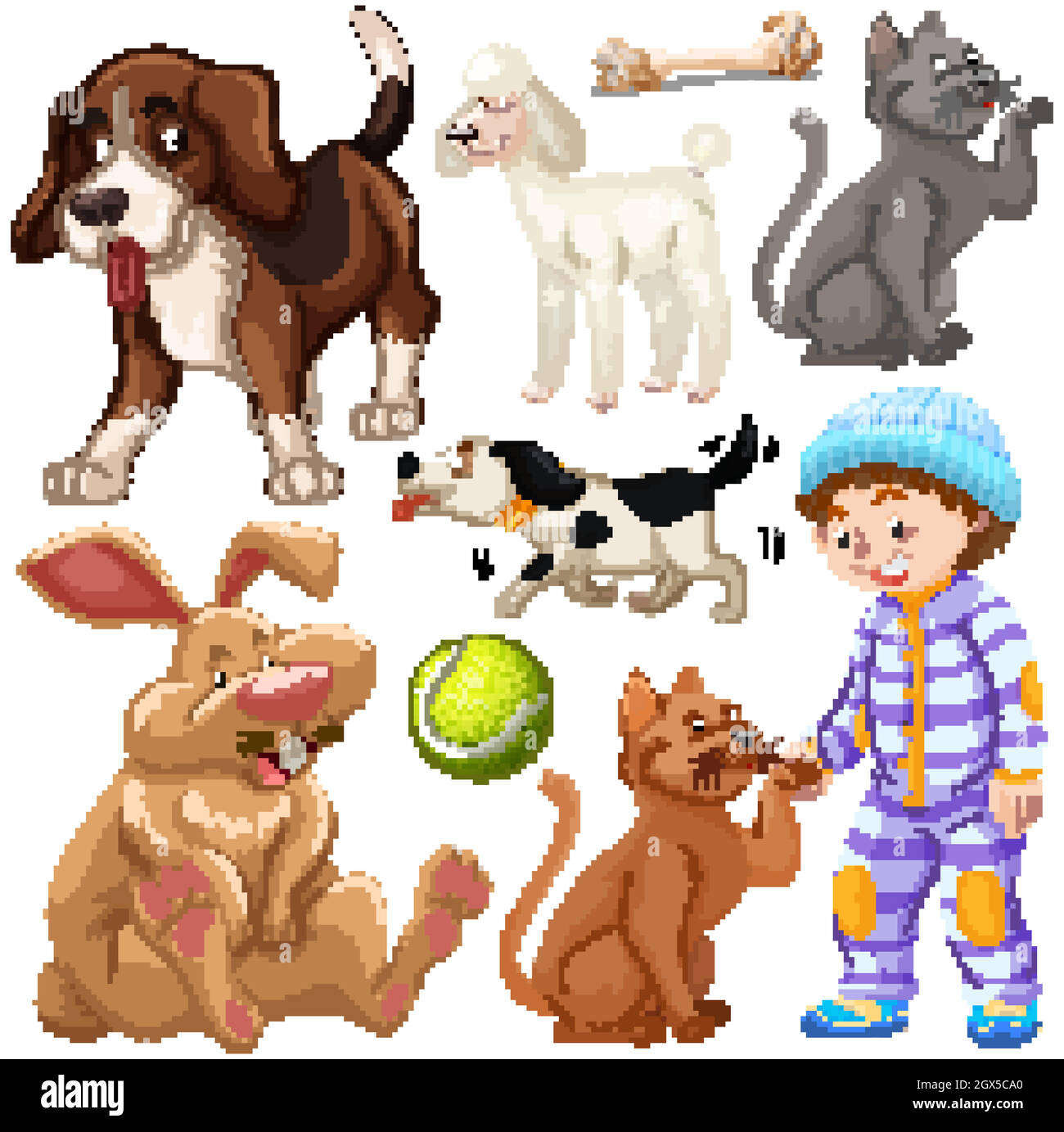 Children with animals on isolated background Stock Vector