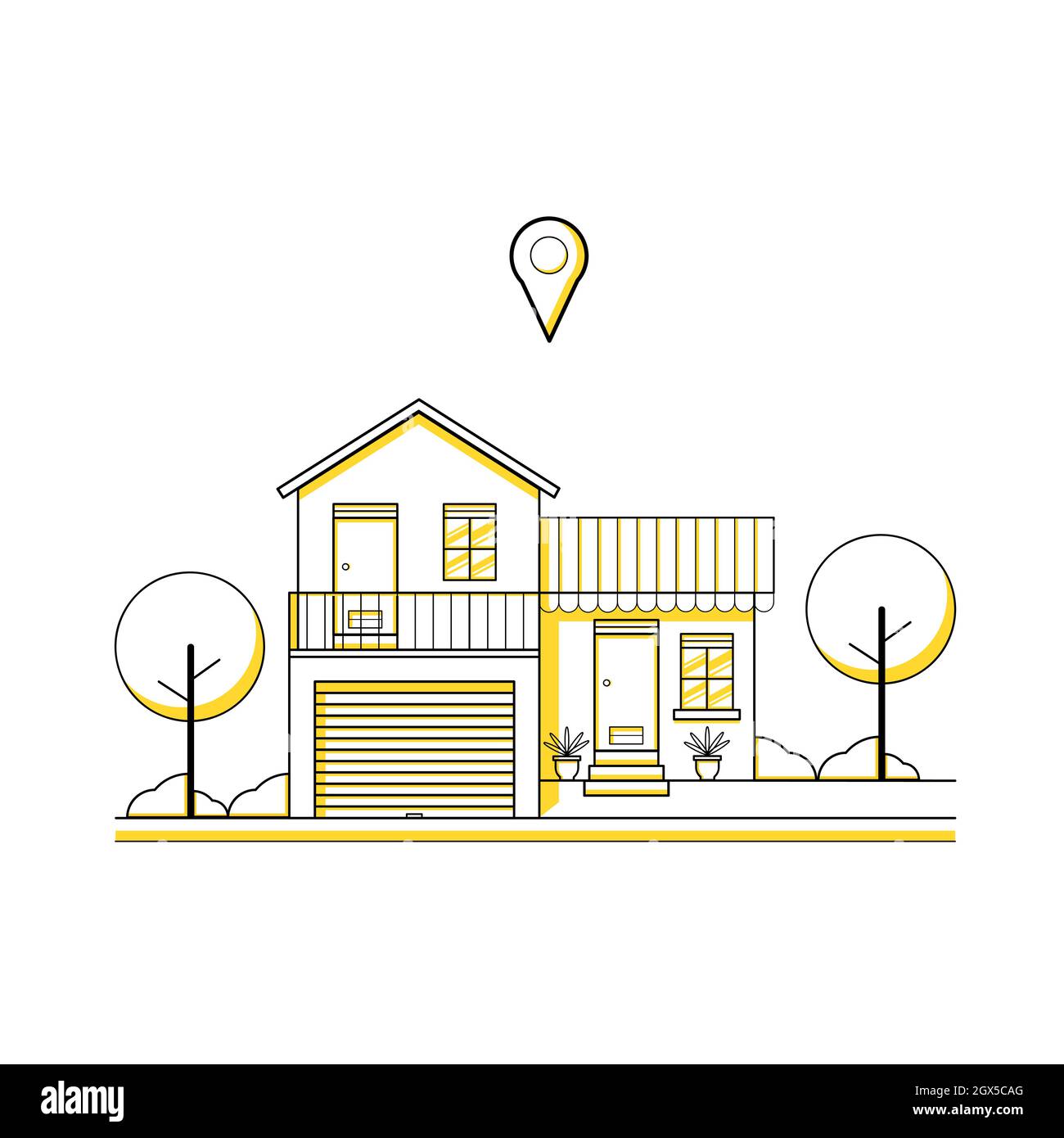 House illustration style line art modern flat design Stock Vector Image ...