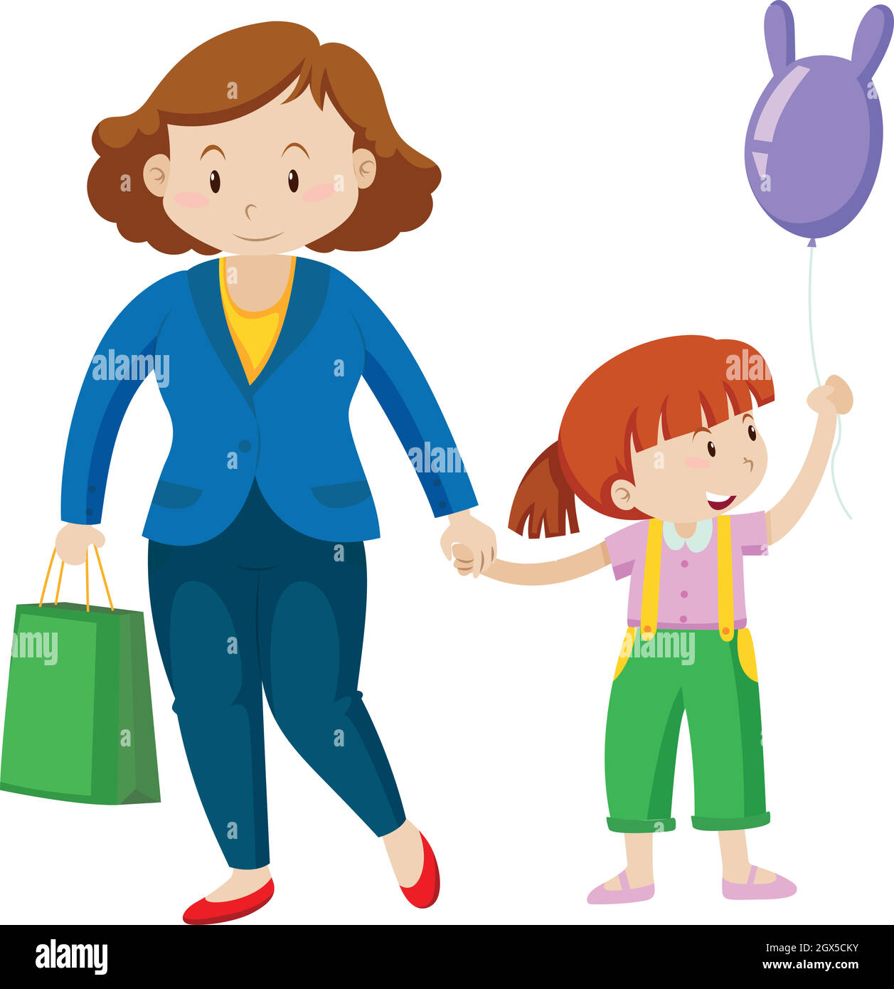 Mother and little girl with balloon Stock Vector Image & Art - Alamy