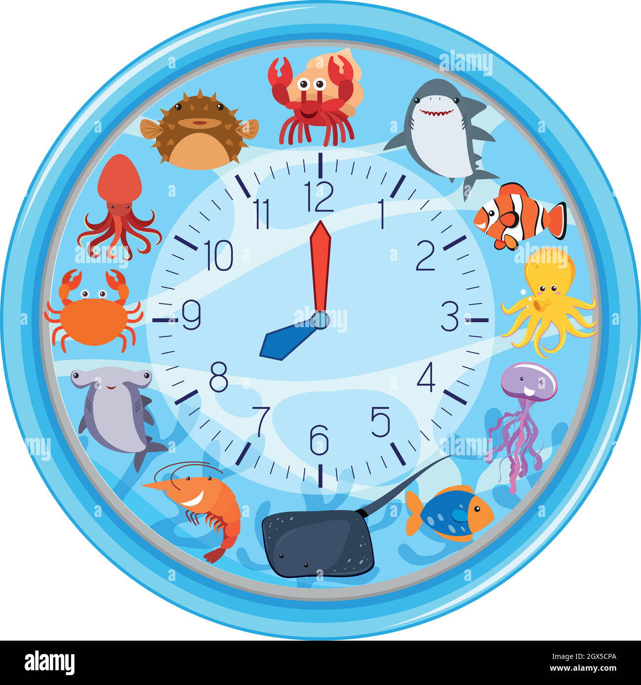 A clock with sea creature template Stock Vector