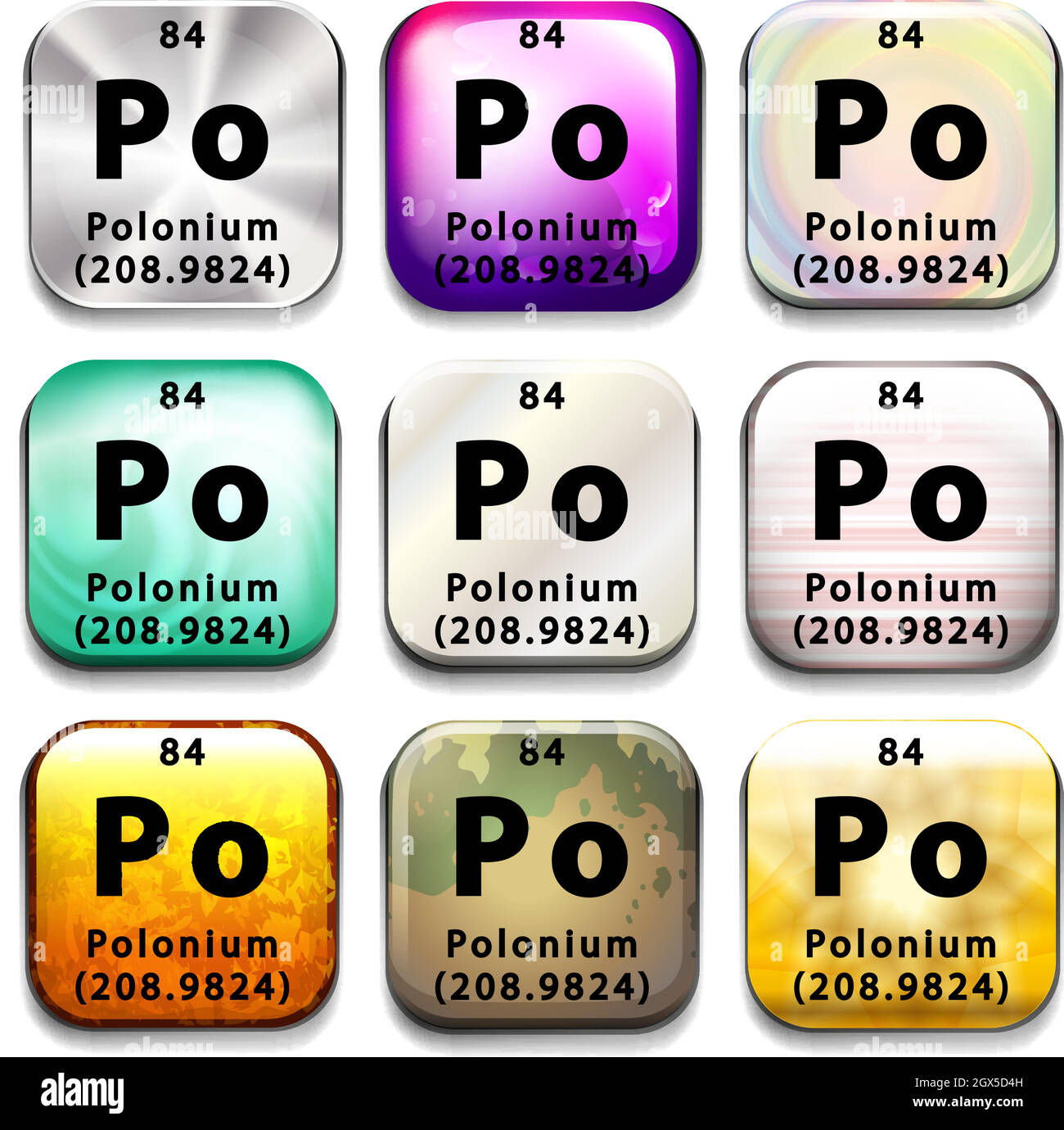 Buttons showing Polonium and its abbreviation Stock Vector