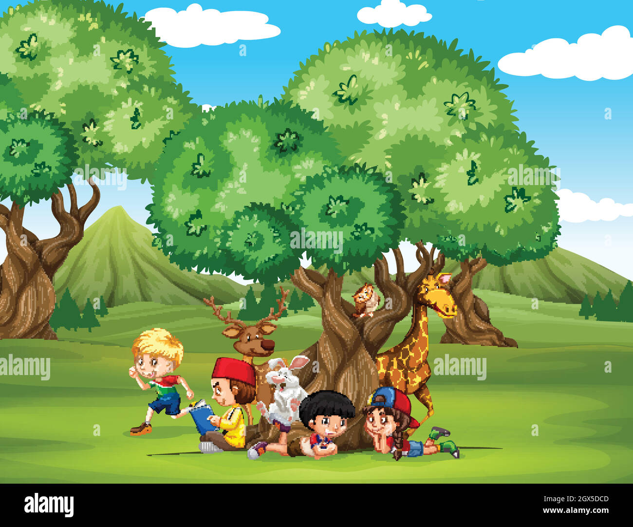 Animals and children in the field Stock Vector Image & Art - Alamy