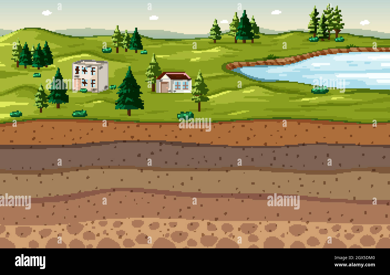 Nature scene landscape with soil layers Stock Vector