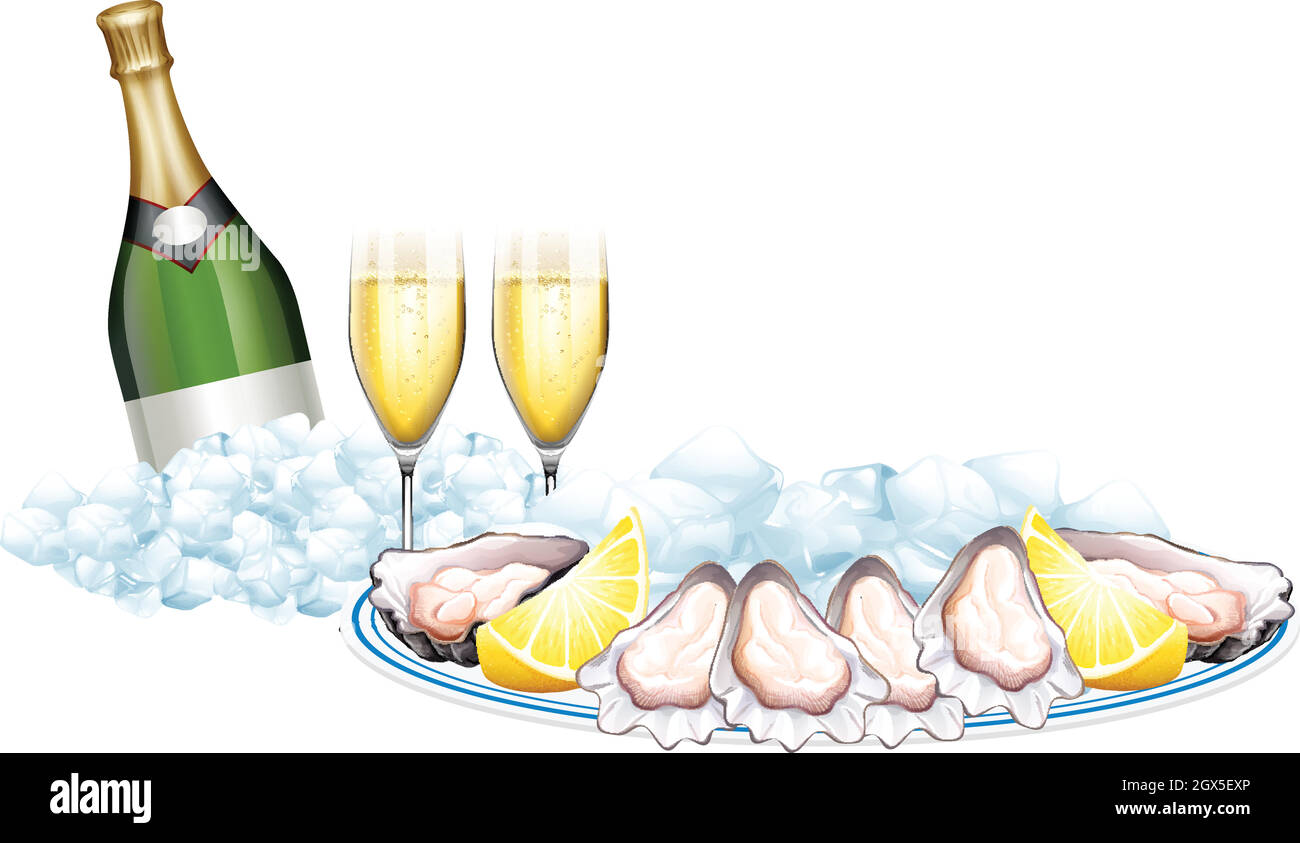 Fresh oysters and champagne bottle Stock Vector Image & Art Alamy
