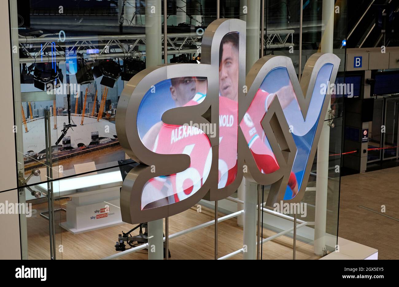 sky logo outside sky studio, O2 arena, north greenwich, london, england Stock Photo - Alamy