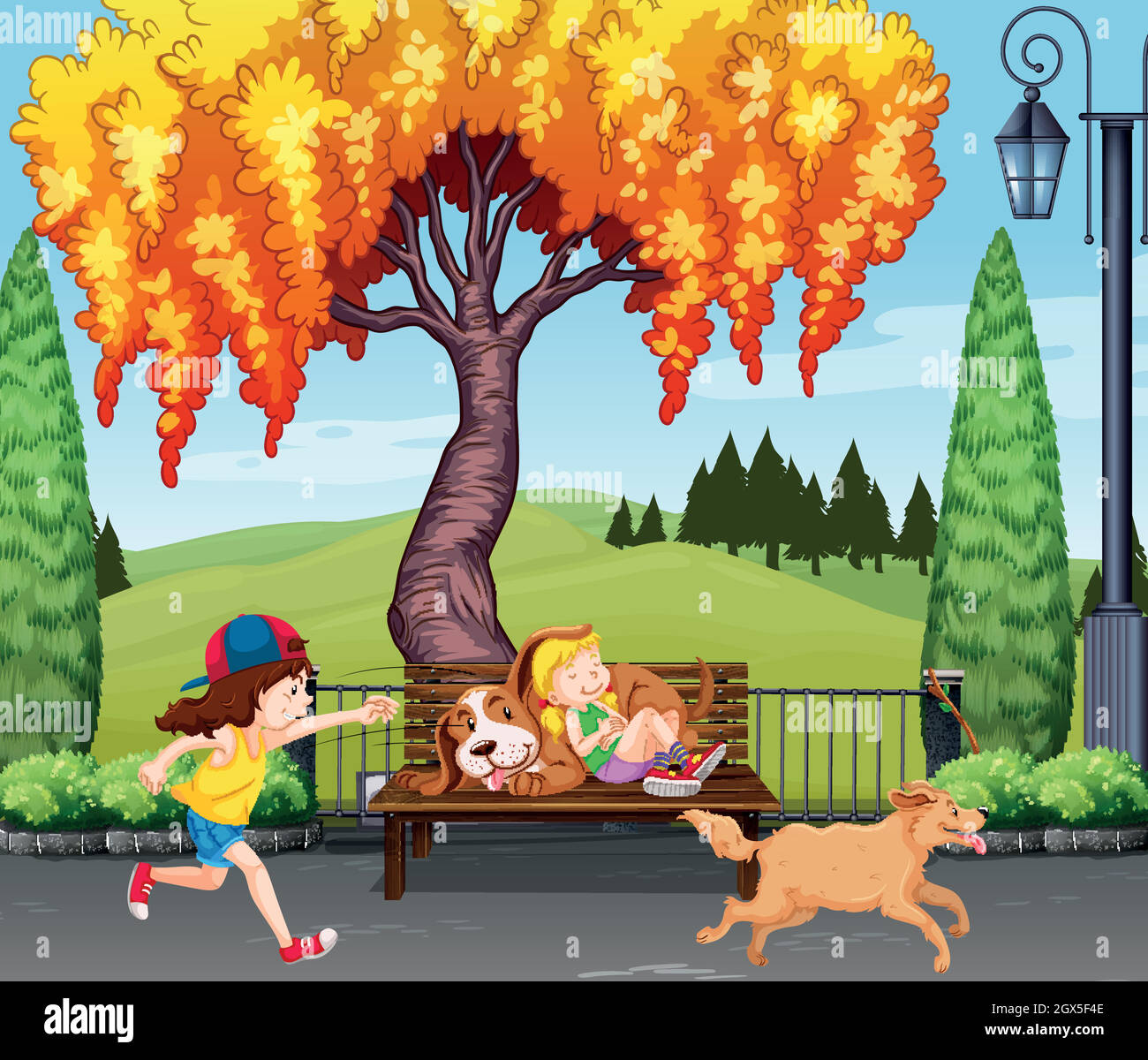 Children playing with dogs Stock Vector Image & Art - Alamy