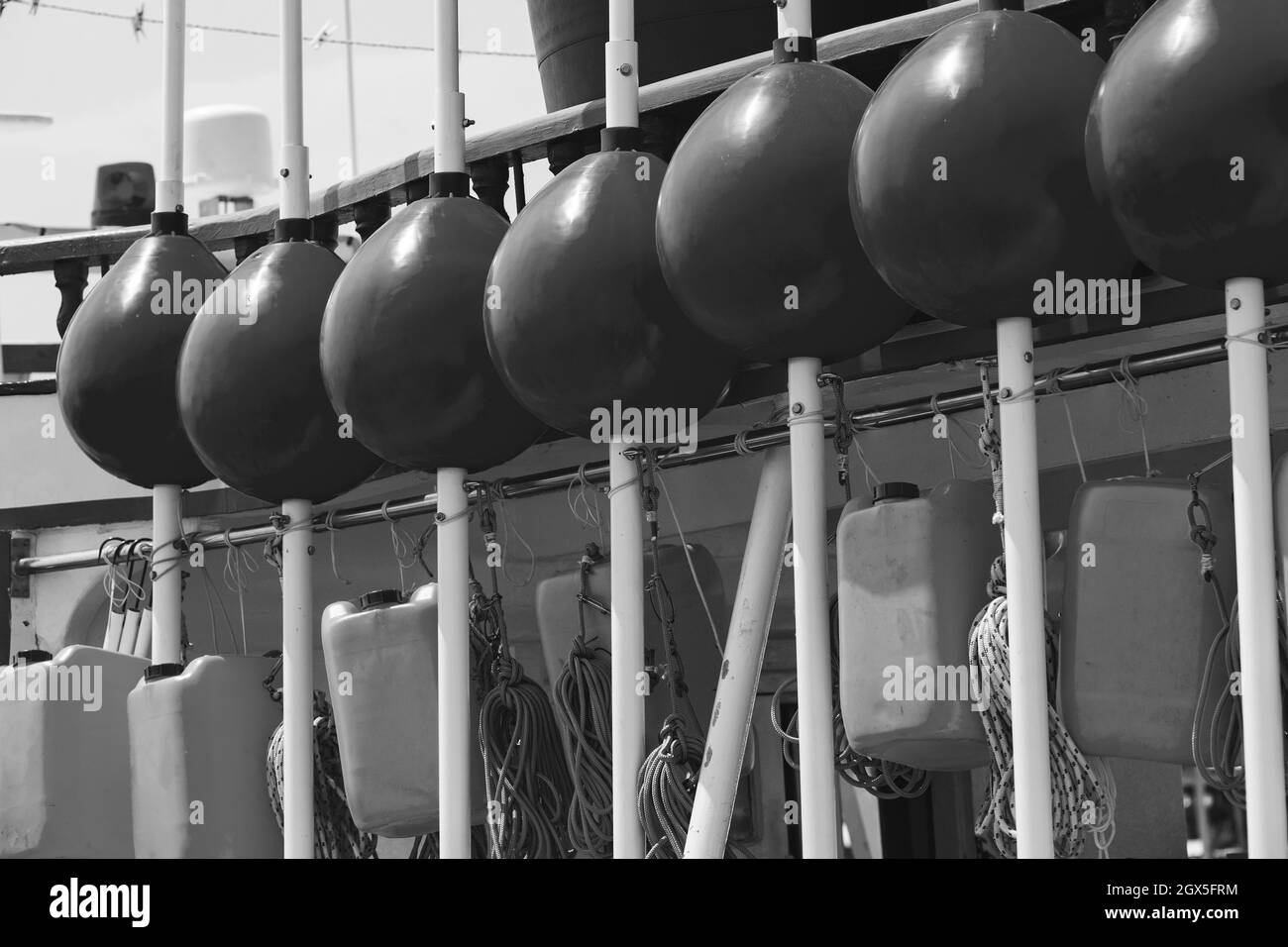 Fishing boat equipment, floats are in a row. Busan, South Korea