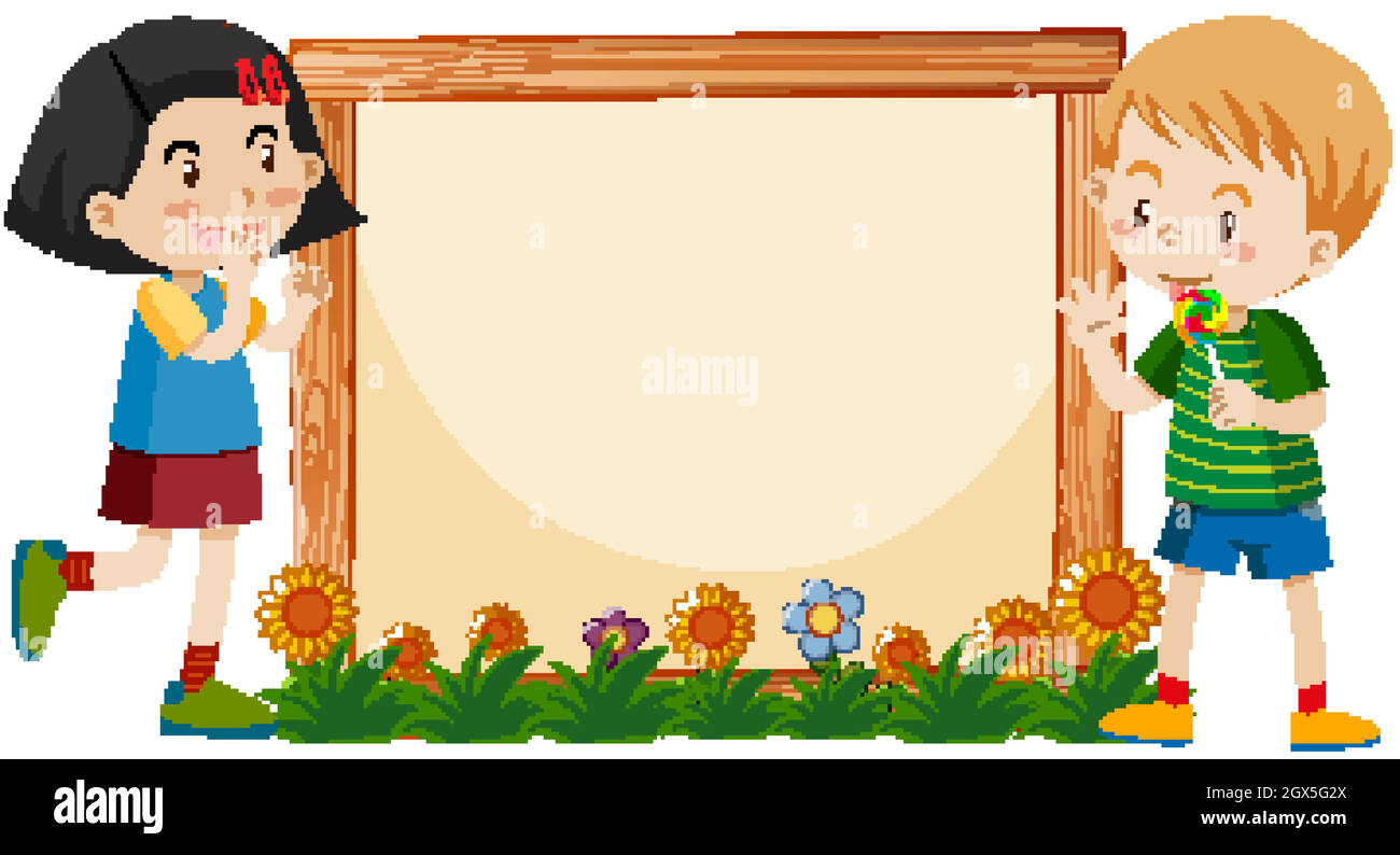 Banner template design with boy and girl in garden Stock Vector Image ...