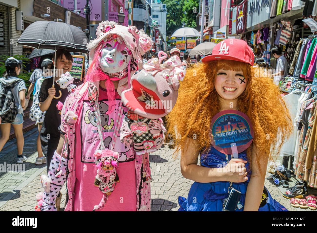 Tokyo Japan,Harajuku Takeshita Dori Street,shopping district shops Asian teen teens teenagers,girls female cosplay wearing costumes Japanese friends Stock Photo