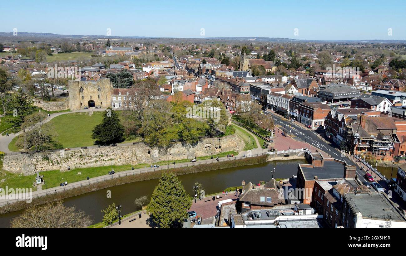 Tonbridge Kent UK Aerial view of castle and Town Stock Photo