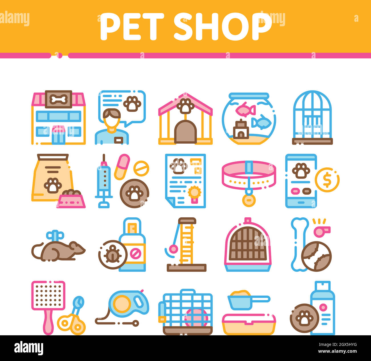 Pet Shop Collection Elements Icons Set Vector Stock Vector