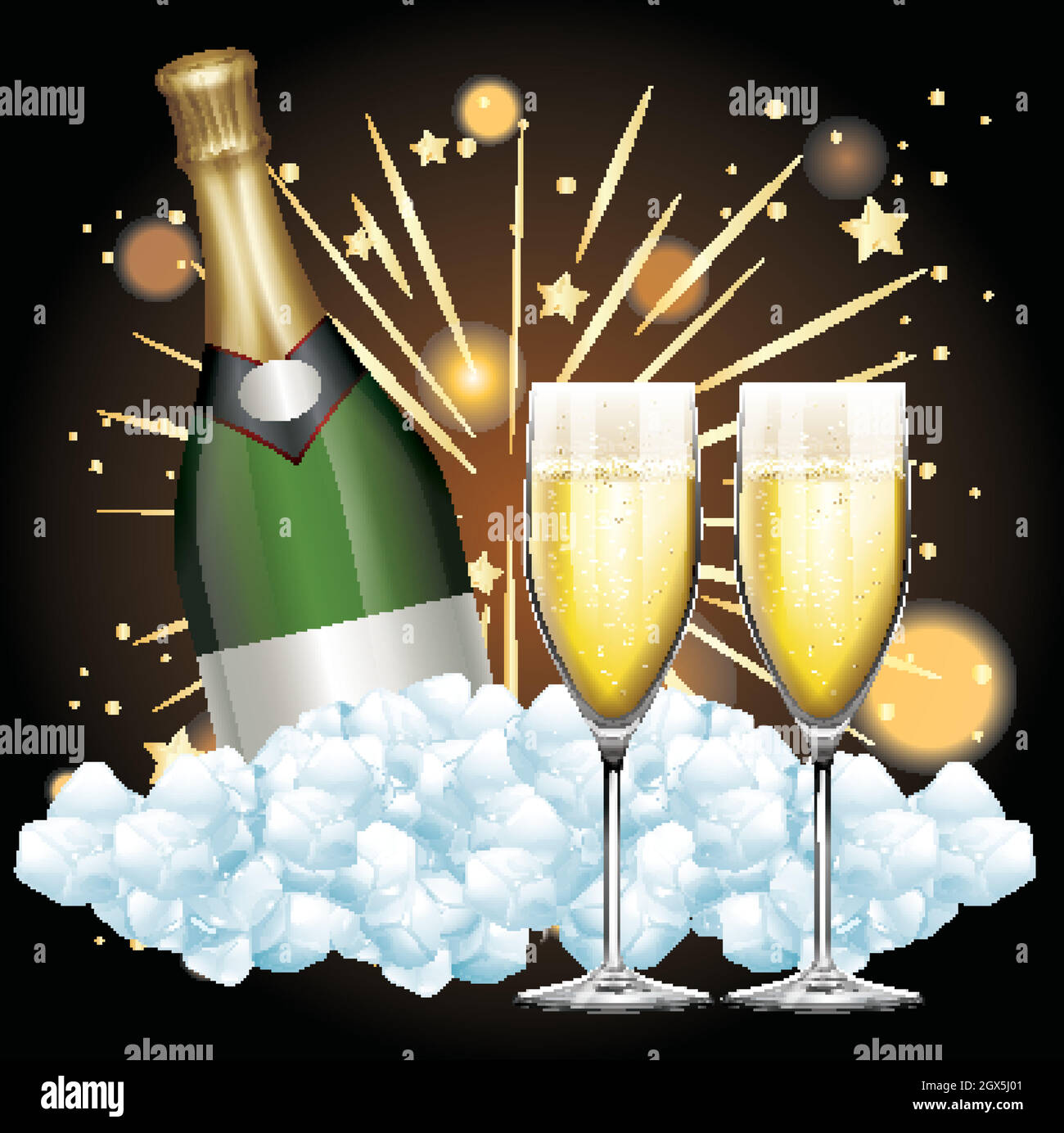 Background With Two Glasses Of Champagne And Fireworks Stock Vector Image Art Alamy