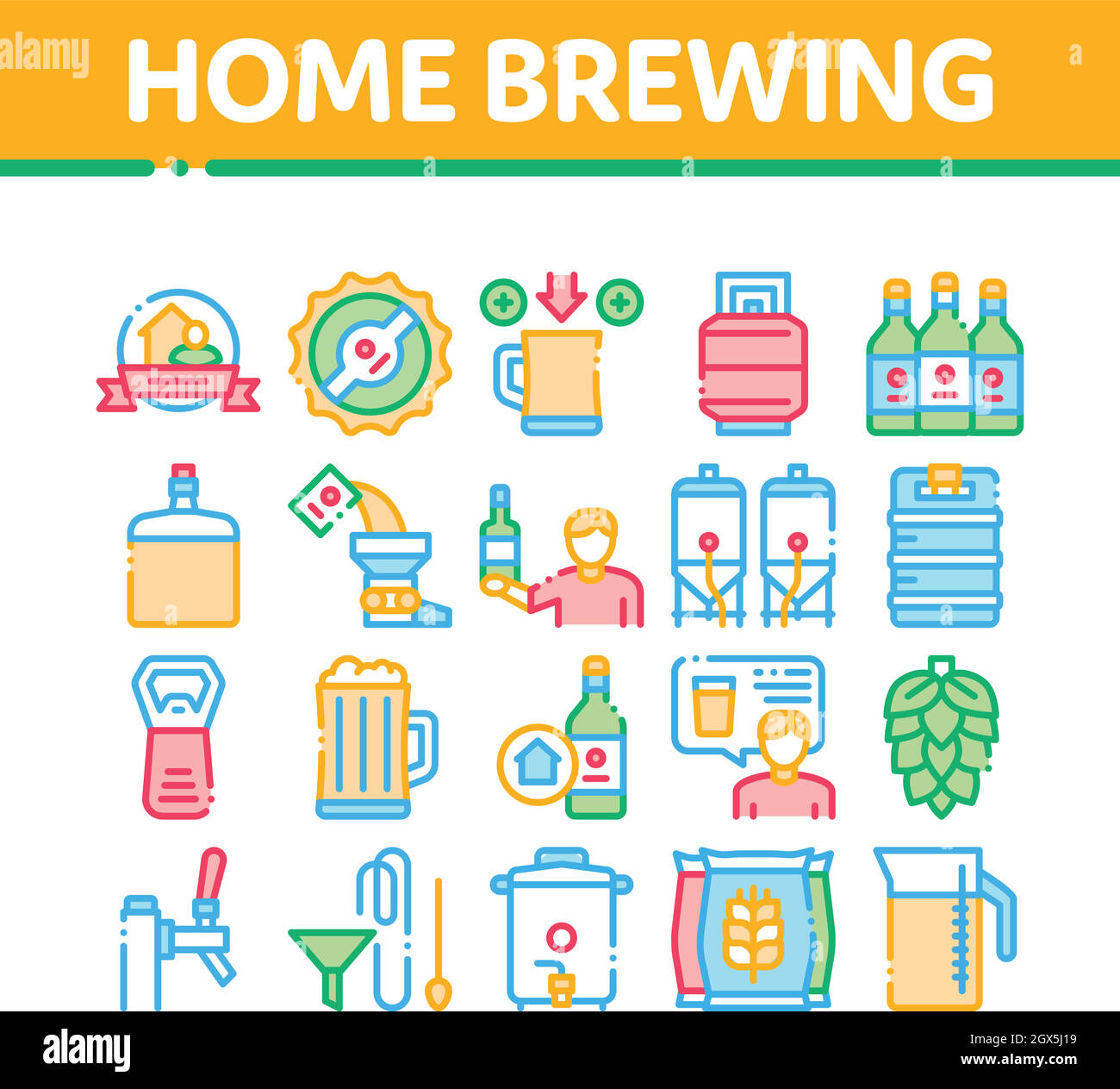 Home Brewing Beer Collection Icons Set Vector Stock Vector