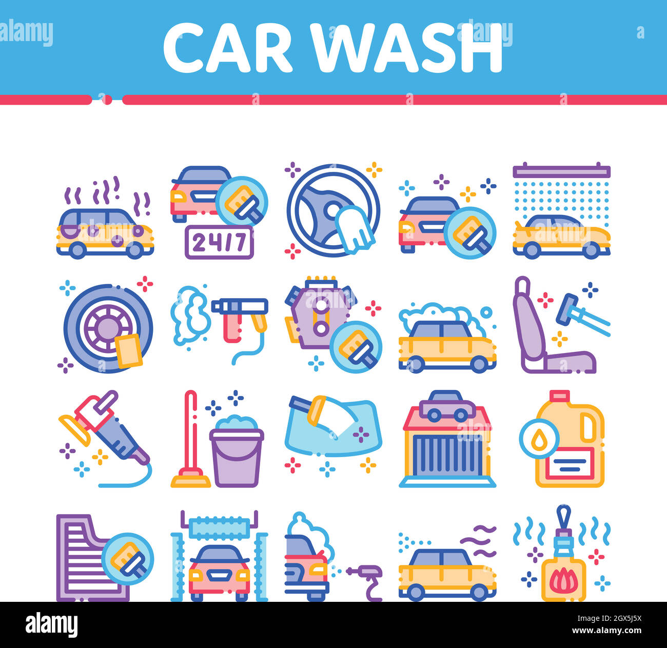 Car Wash Auto Service Collection Icons Set Vector Stock Vector
