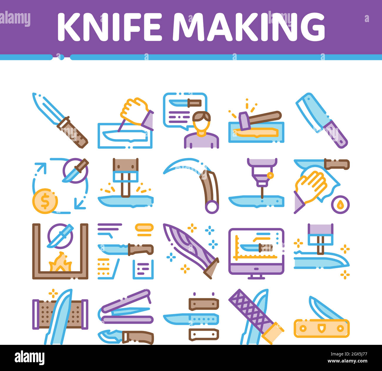 Knife Making Utensil Collection Icons Set Vector Stock Vector