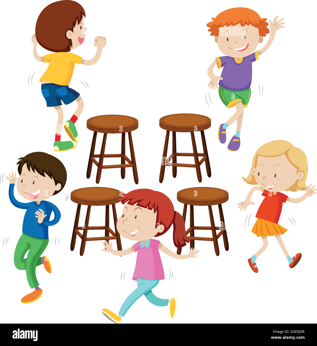 Children playing music chairs Stock Vector