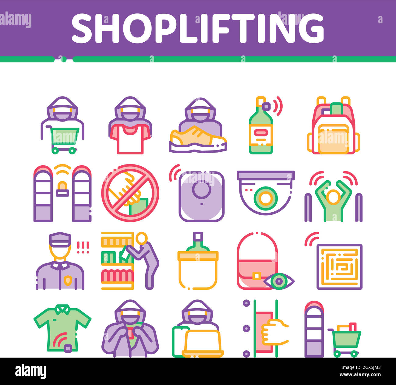 Shoplifting Collection Elements Icons Set Vector Stock Vector
