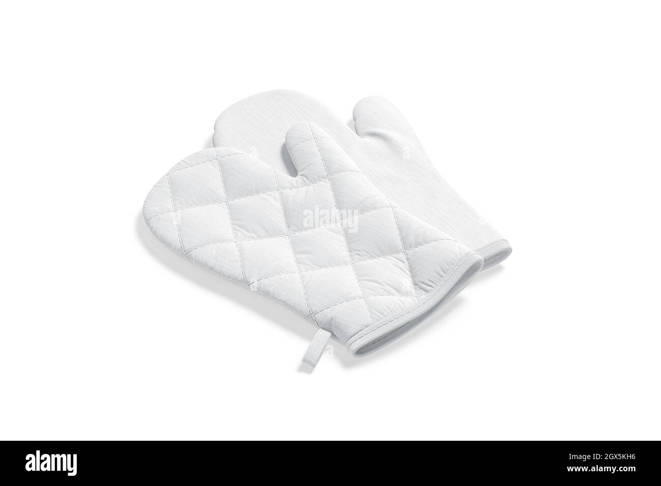 Blank white oven mitt mockup pair, side view, 3d rendering. Empty