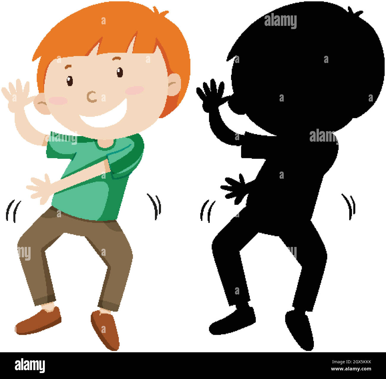 Boy dancing with its silhouette Stock Vector