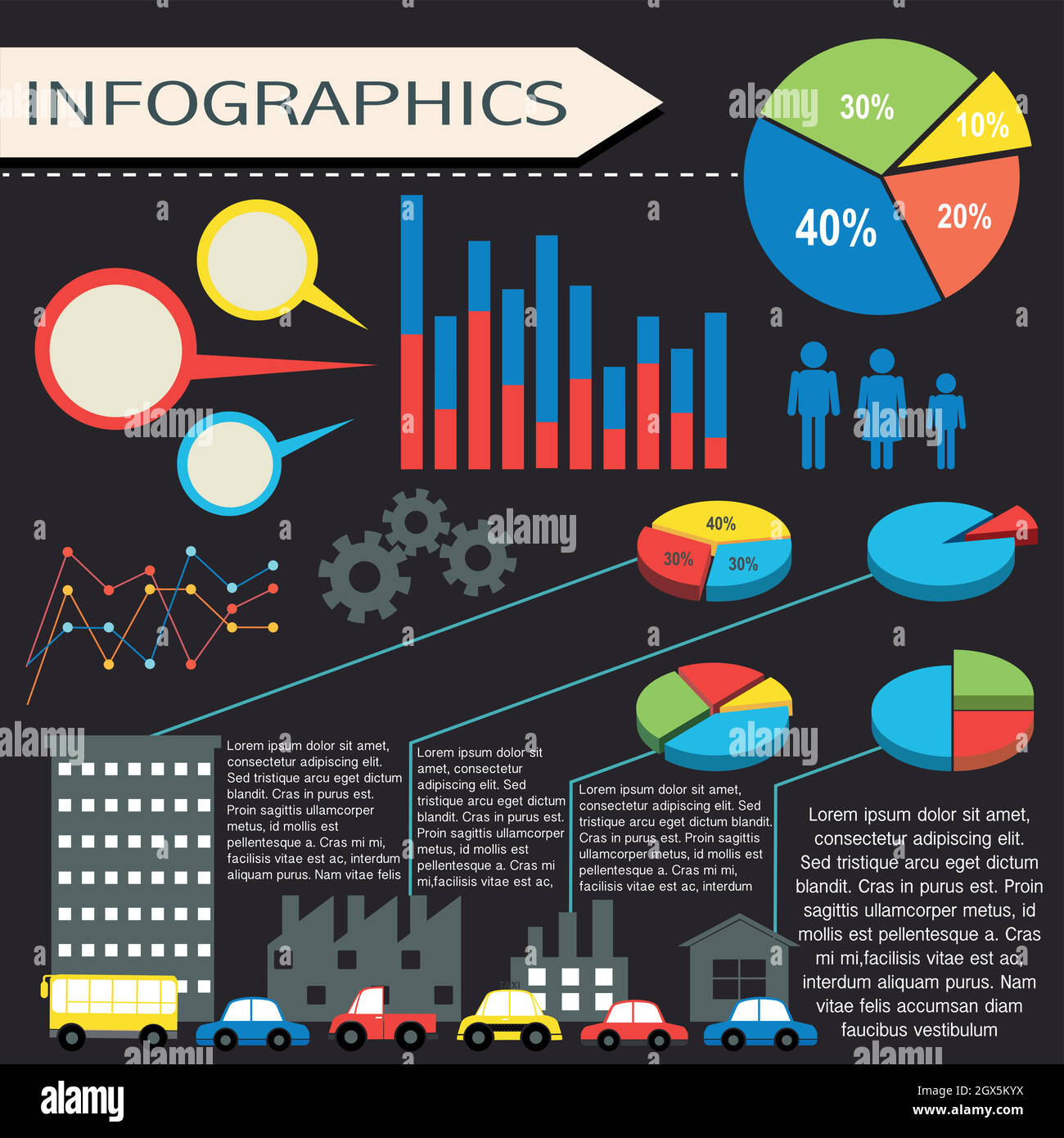 An infographics with humans and vehicles Stock Vector