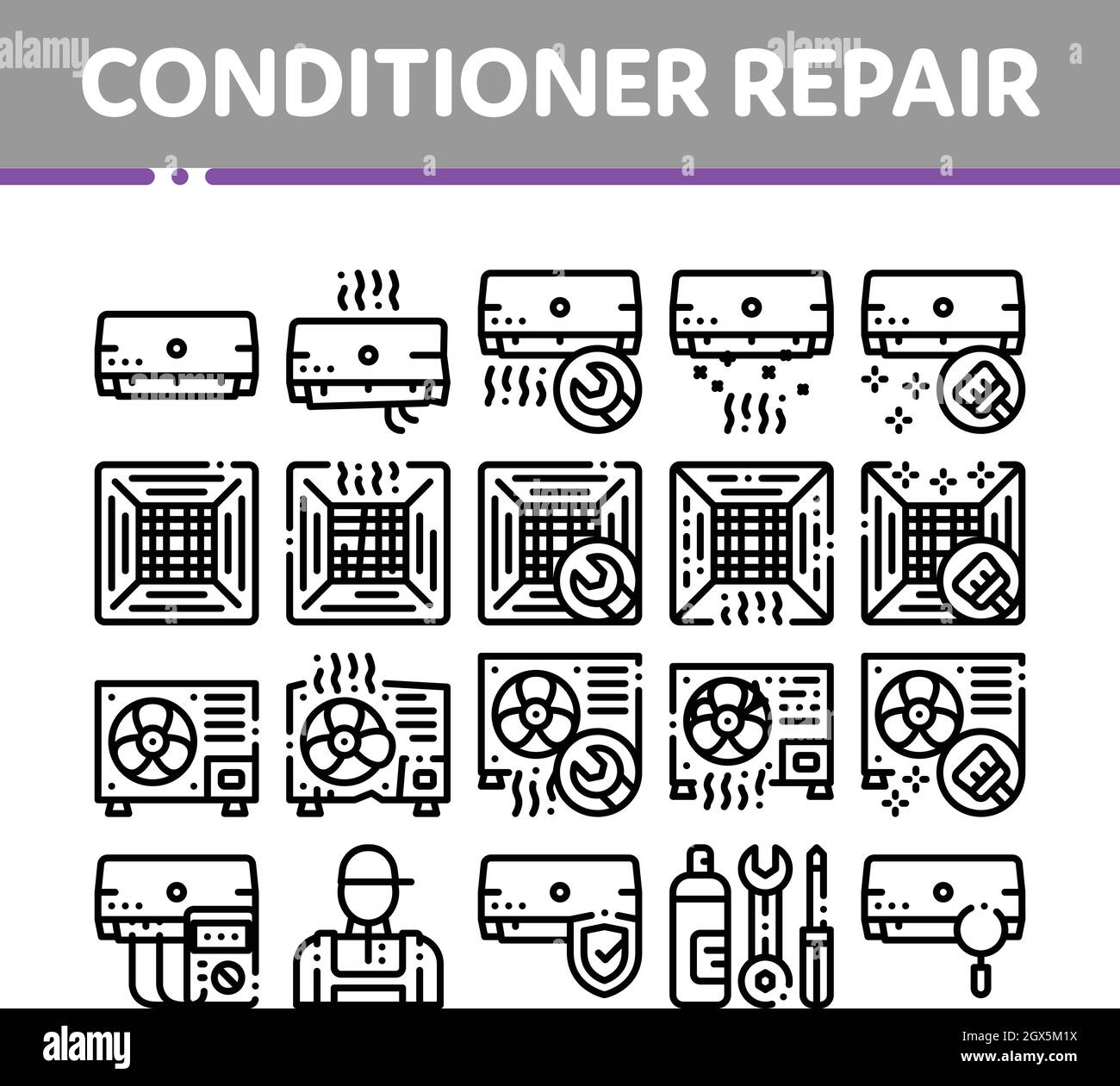 Conditioner Repair Vector Thin Line Icons Set Stock Vector Image & Art