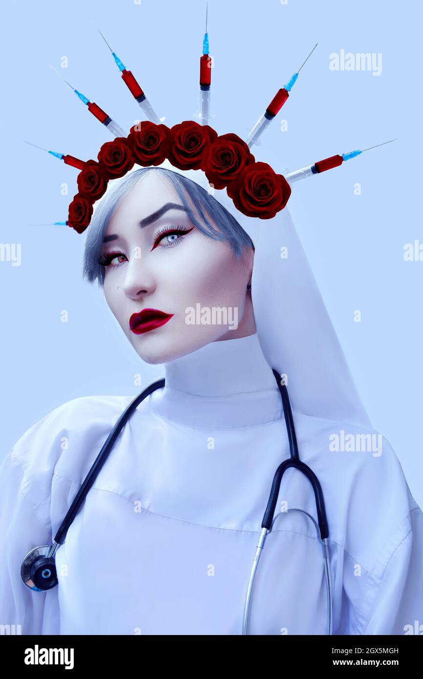 Gothic Nurse in white uniform Stock Photo