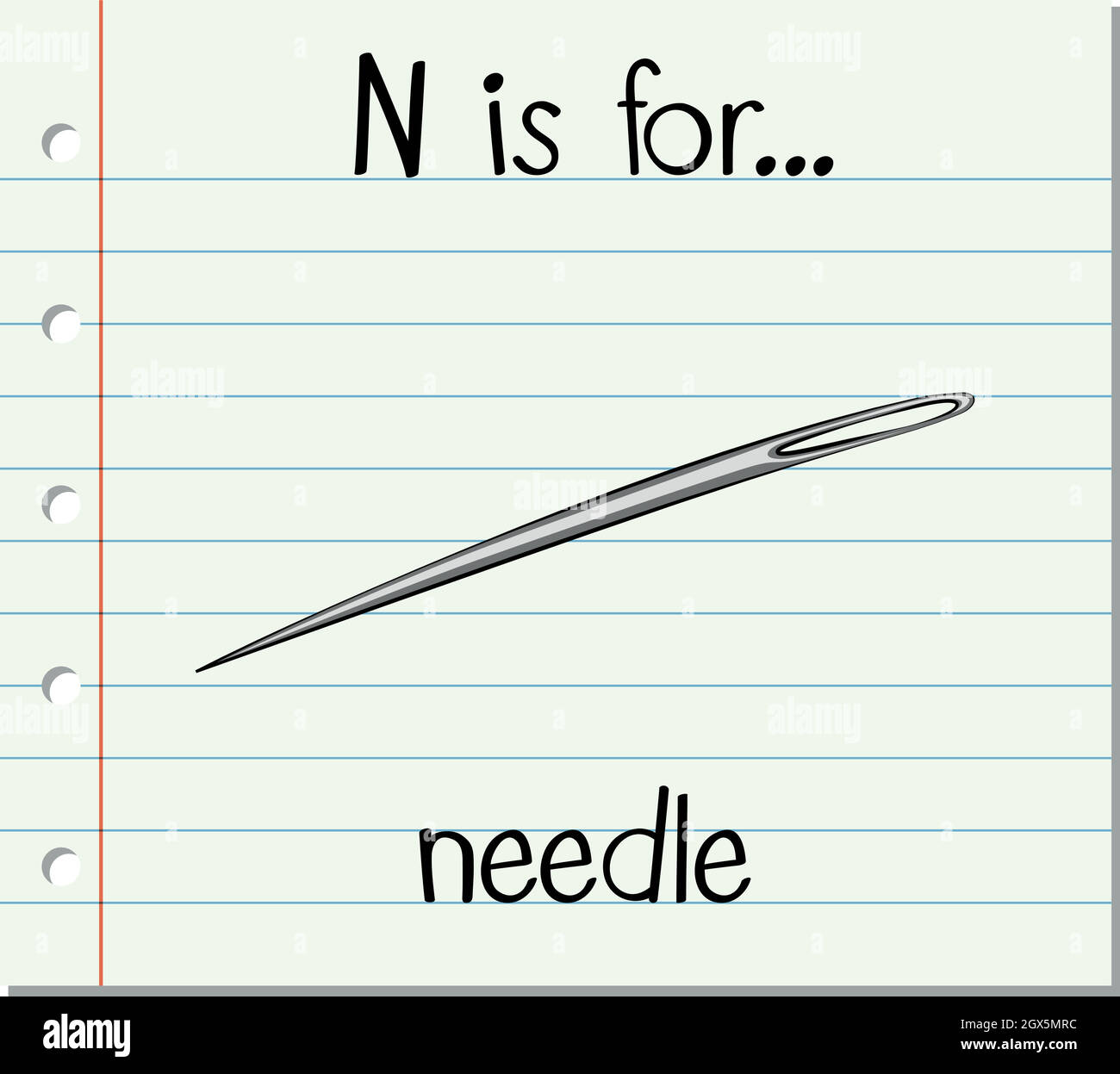 Flashcard letter N is for needle Stock Vector
