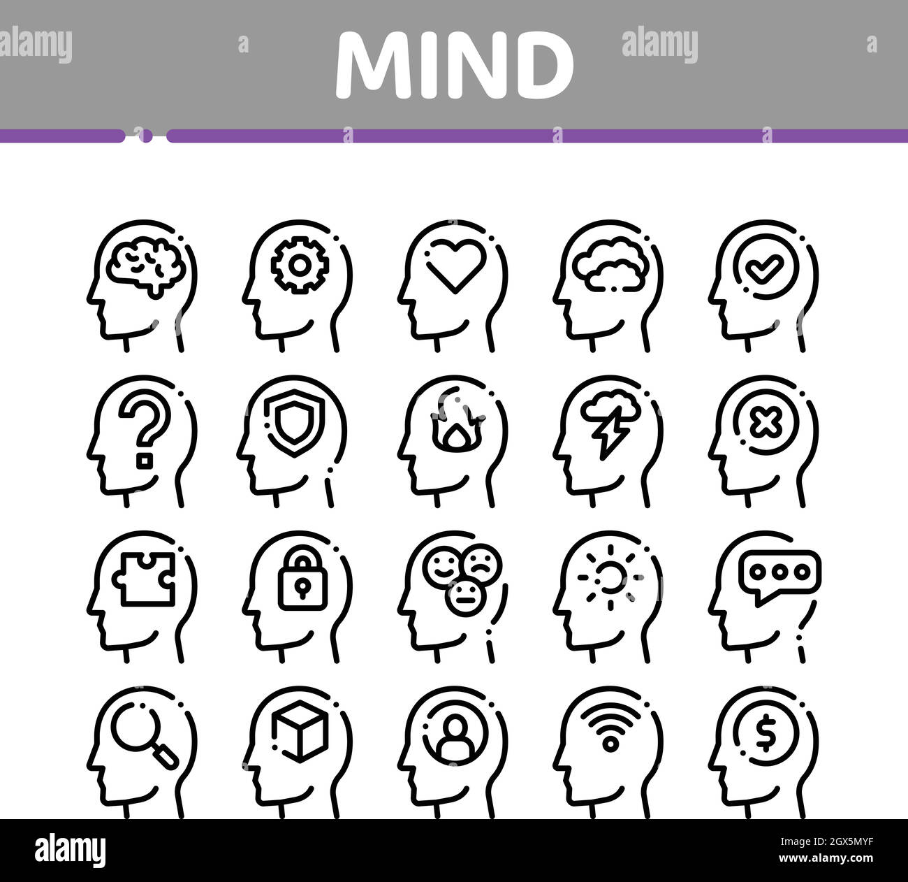 Mind Collection Elements Signs Vector Icons Set Stock Vector
