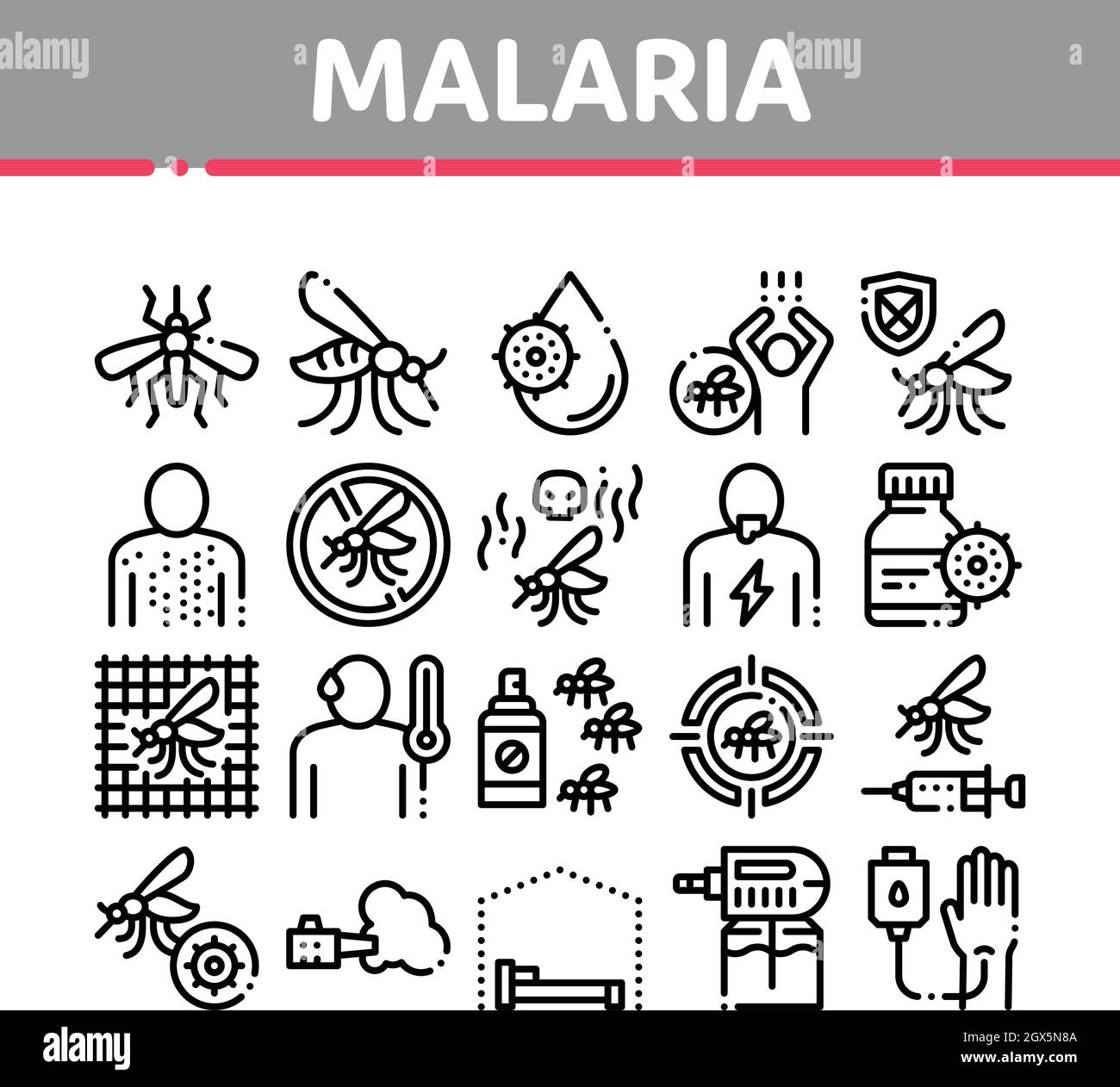 Malaria Illness Dengue Collection Icons Set Vector Stock Vector