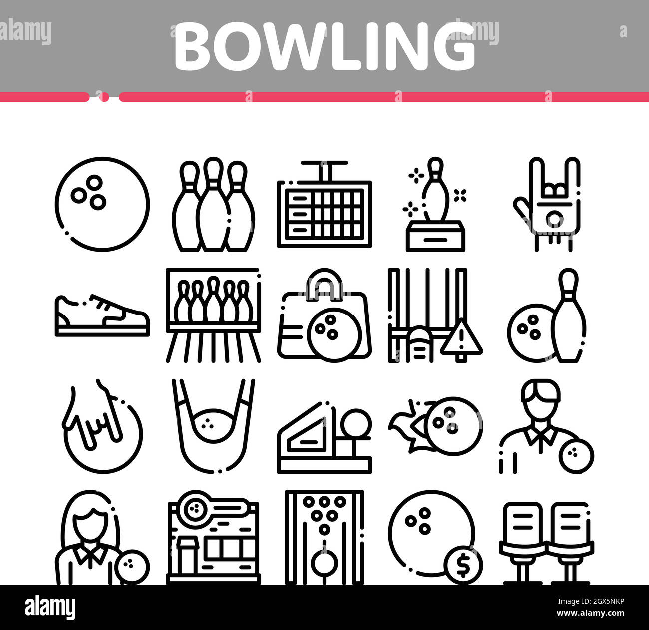 Bowling Game Tools Collection Icons Set Vector Stock Vector