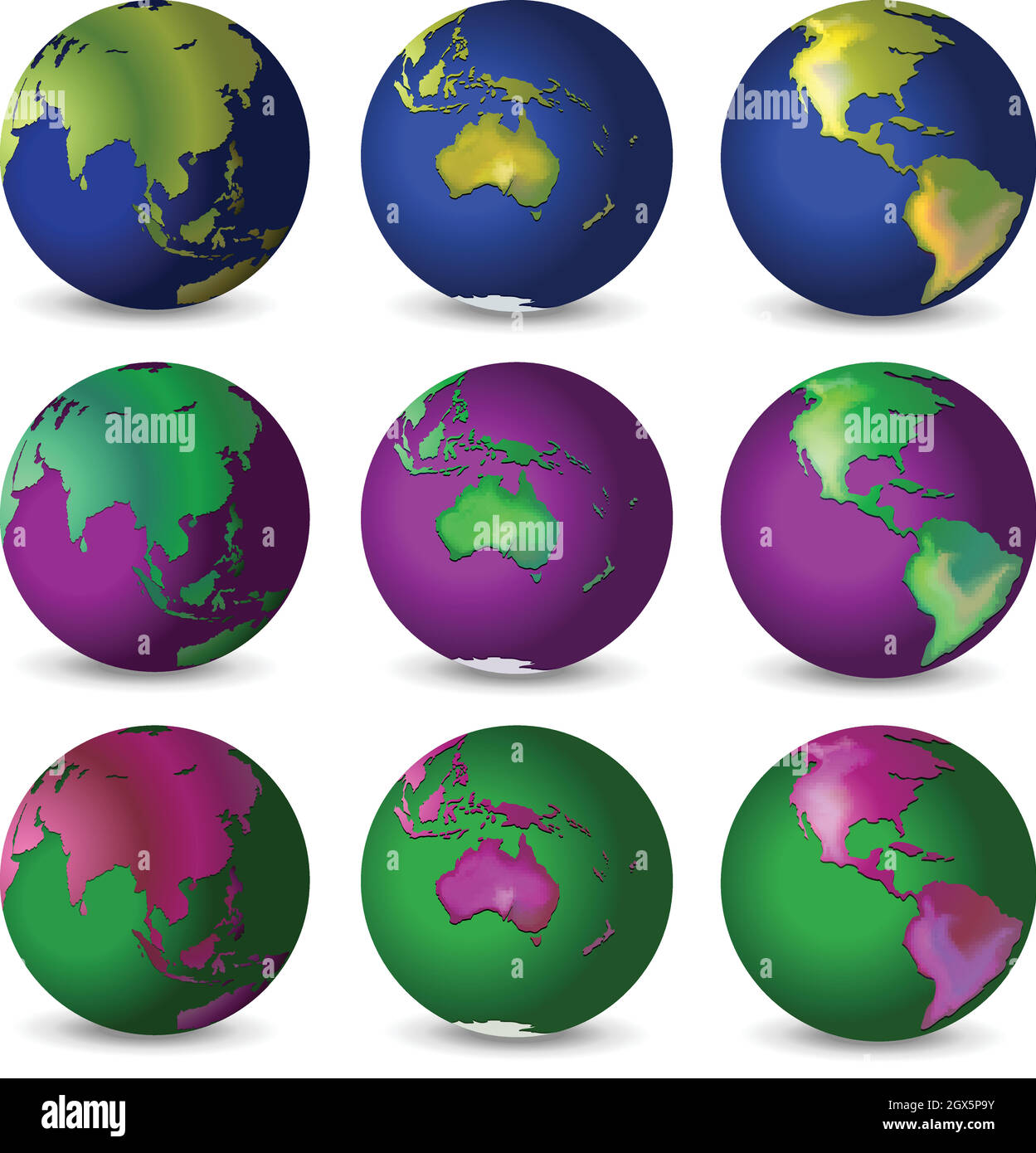 Set of globes in different colours Stock Vector