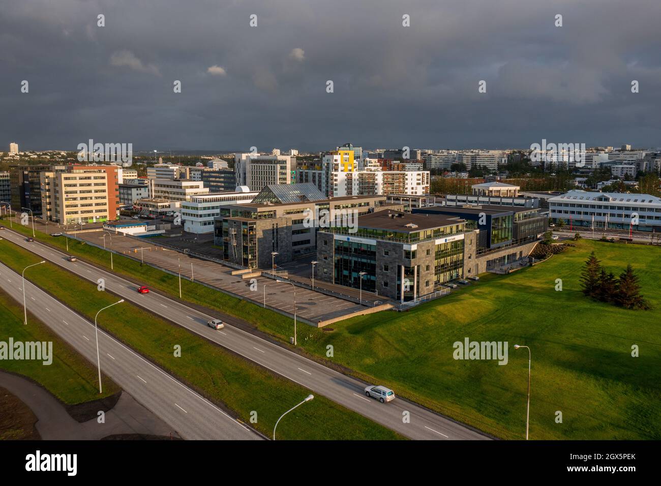 Building in the business district of Reykjavik. Stock Photo