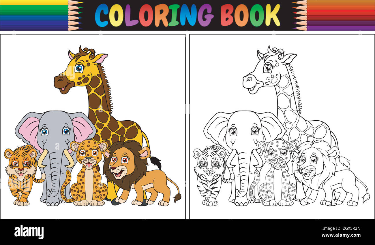 Coloring book with cute african animals Stock Vector