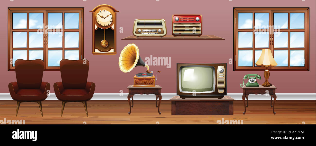 Living room with vintage furnitures Stock Vector Image & Art Alamy