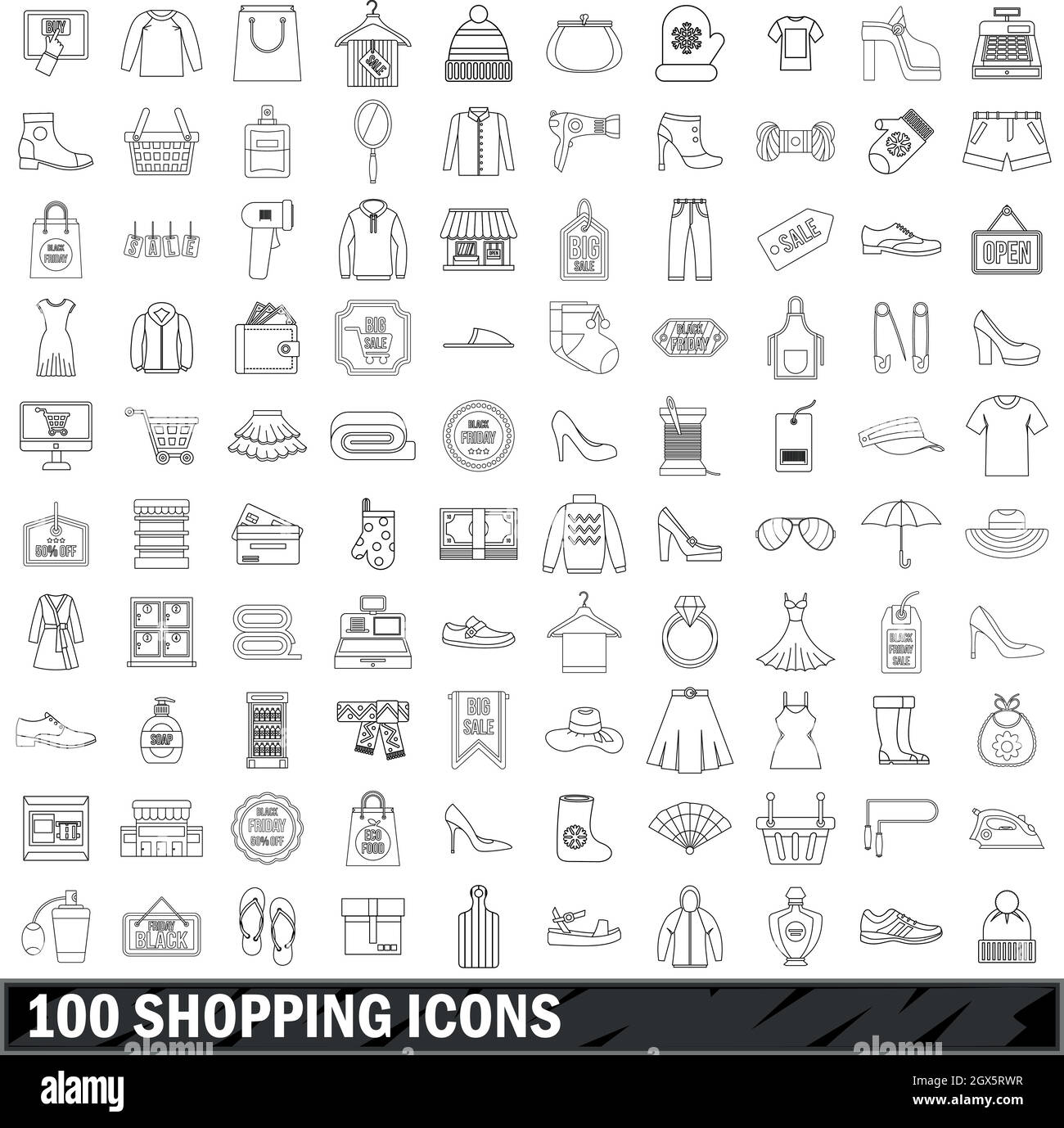 100 shopping icons set, outline style Stock Vector Image & Art - Alamy