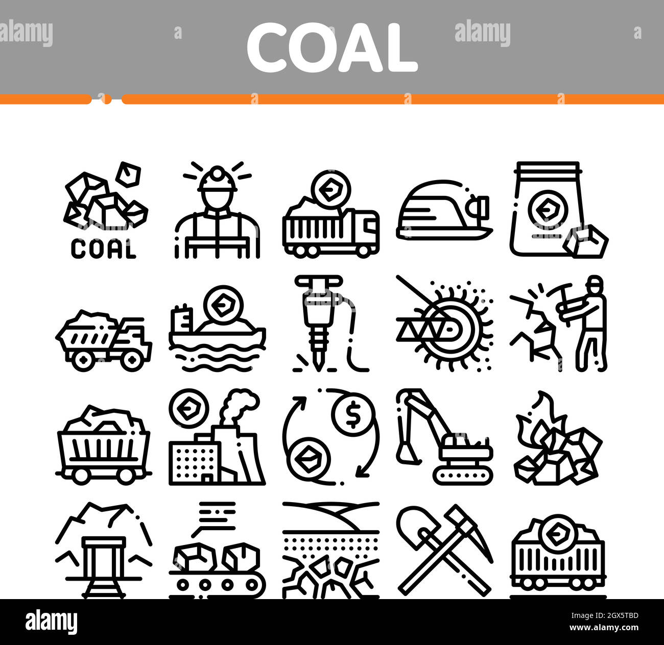 Coal Mining Equipment Collection Icons Set Vector Stock Vector Image ...