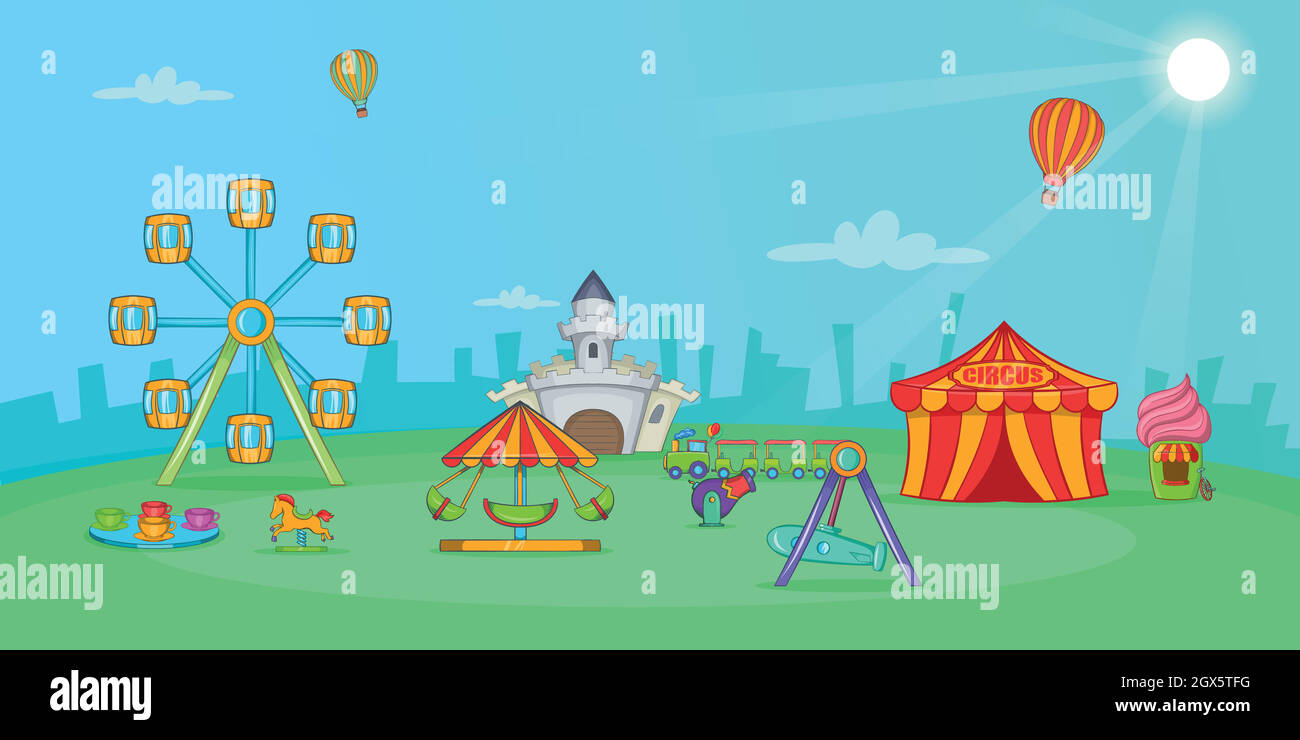 Circus horizontal banner landscape, cartoon style Stock Vector Image ...