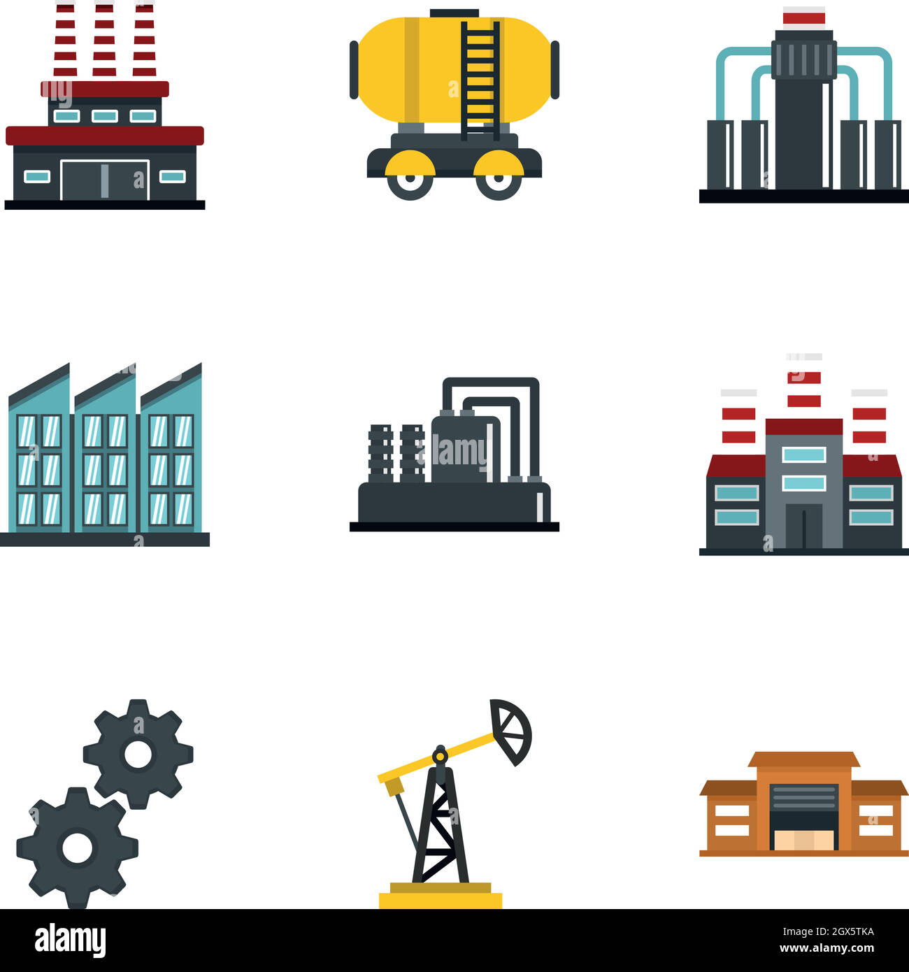 Oil extraction transportation icons set flat style Stock Vector
