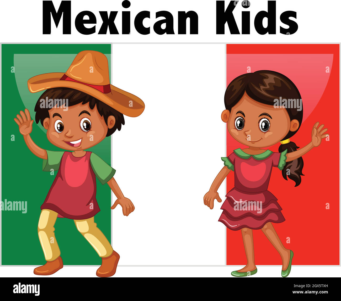 Mexican kids with flag background Stock Vector