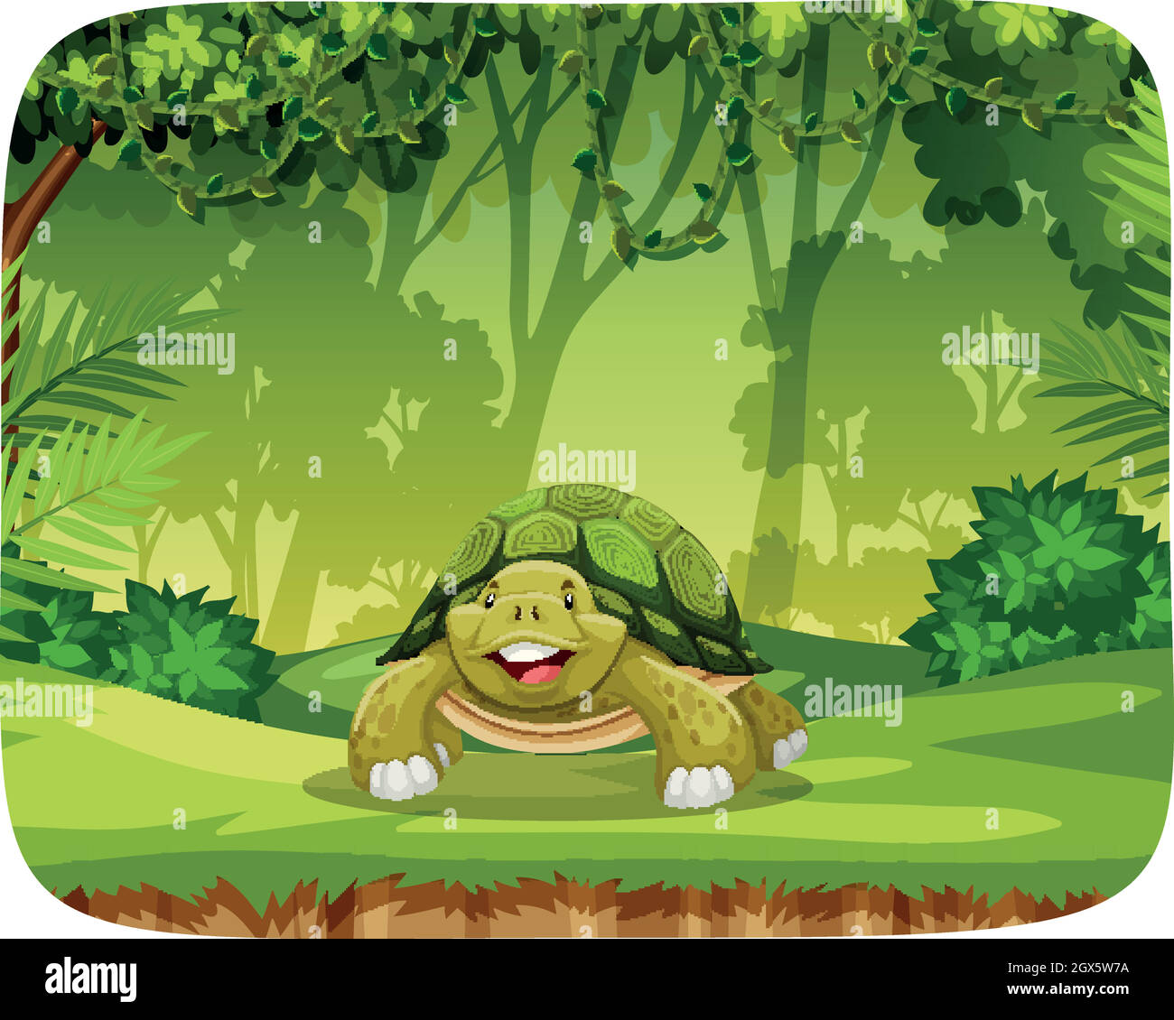 Turtle in jungle theme setting Stock Vector