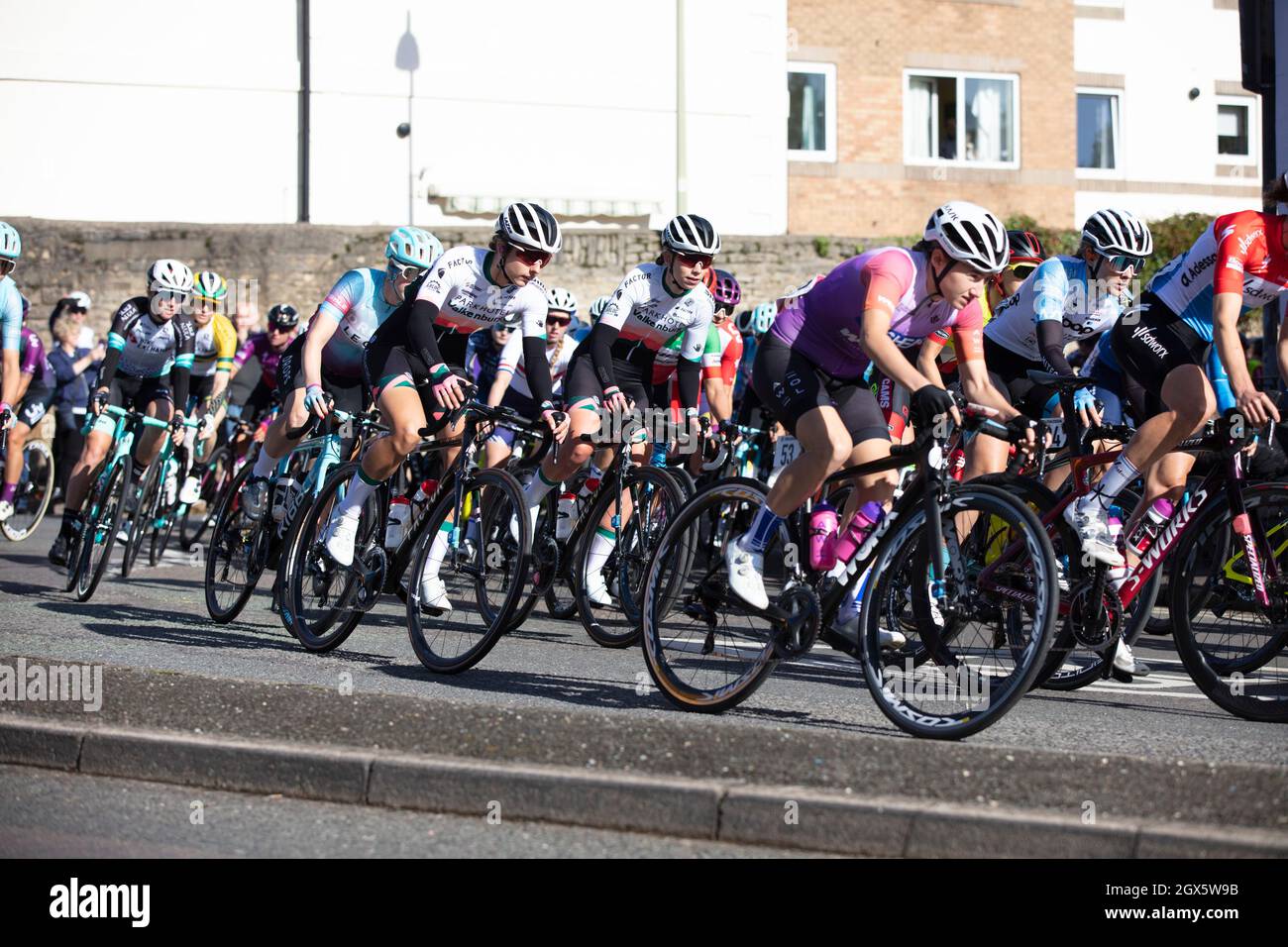Bicester, UK - October 2021: Competitors take place in the first stage of the Womens Tour a cycle race in the UK Stock Photo