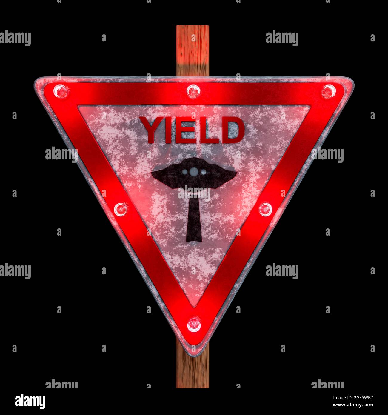 yield street sign isolated on black background 3d illustration Stock
