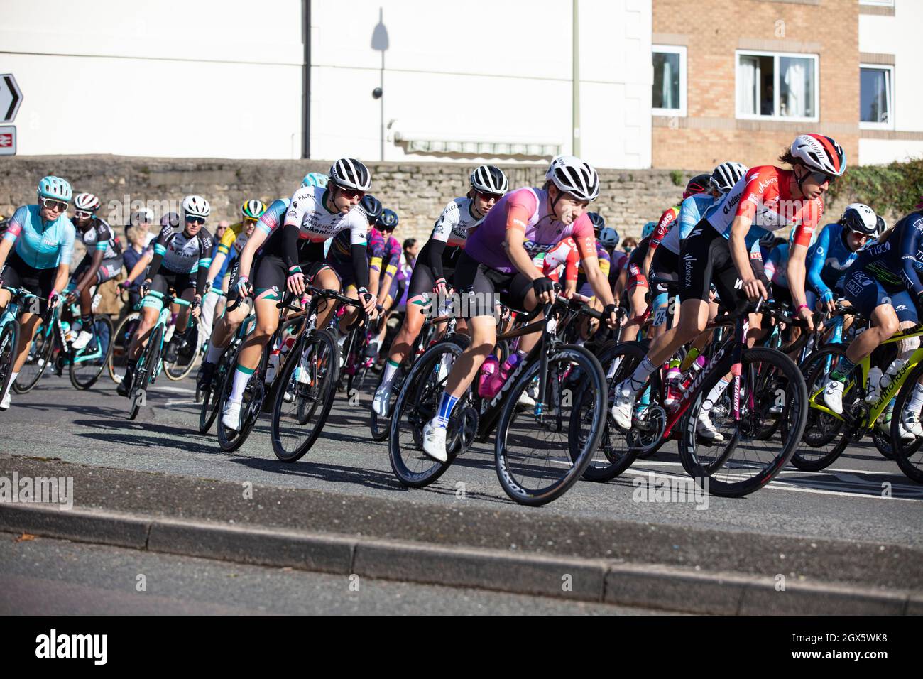Bicester, UK - October 2021: Competitors take place in the first stage of the Womens Tour a cycle race in the UK Stock Photo