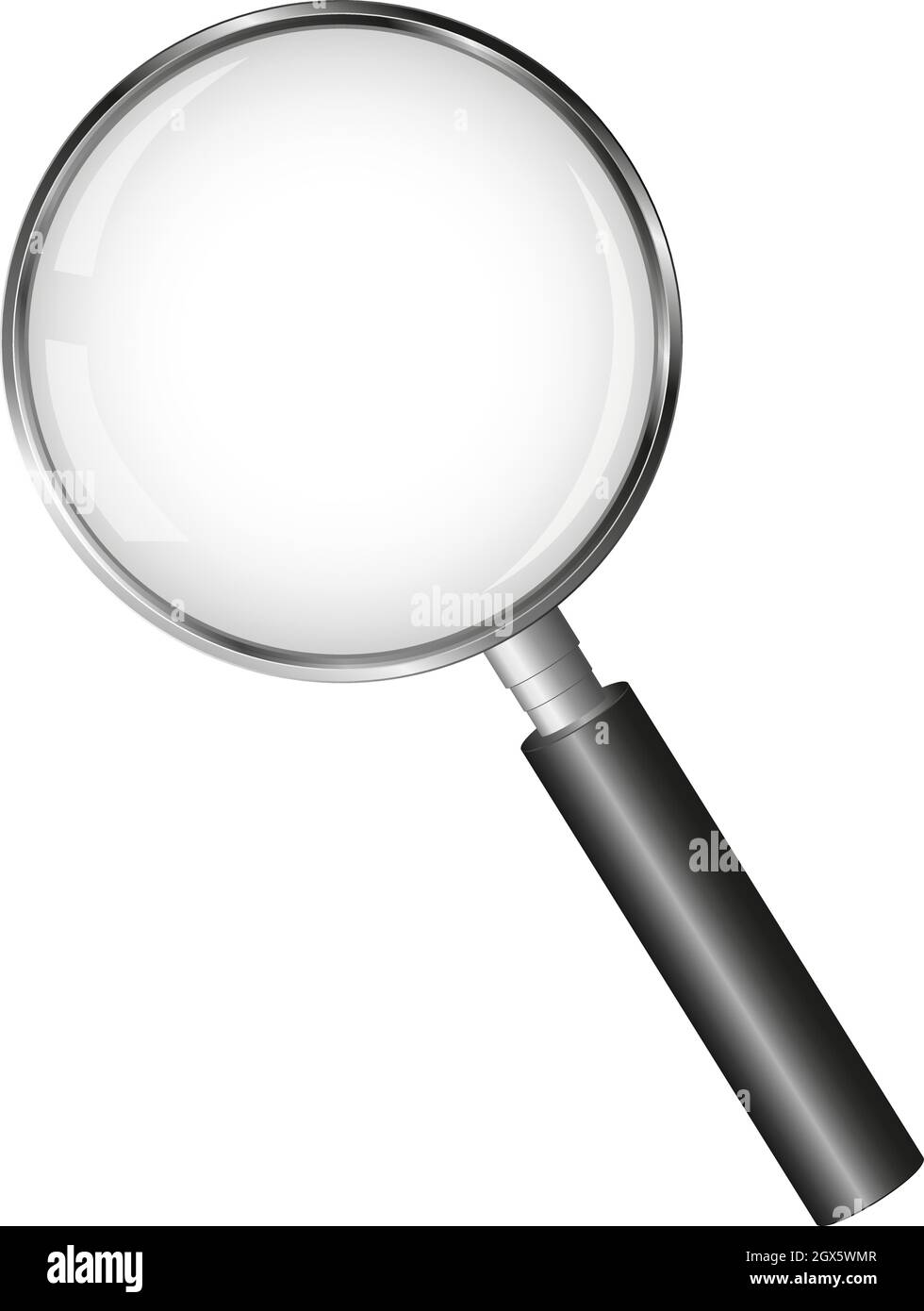 realistic magnifying glass with transparent lens isolated on white background, vector illustration Stock Vector