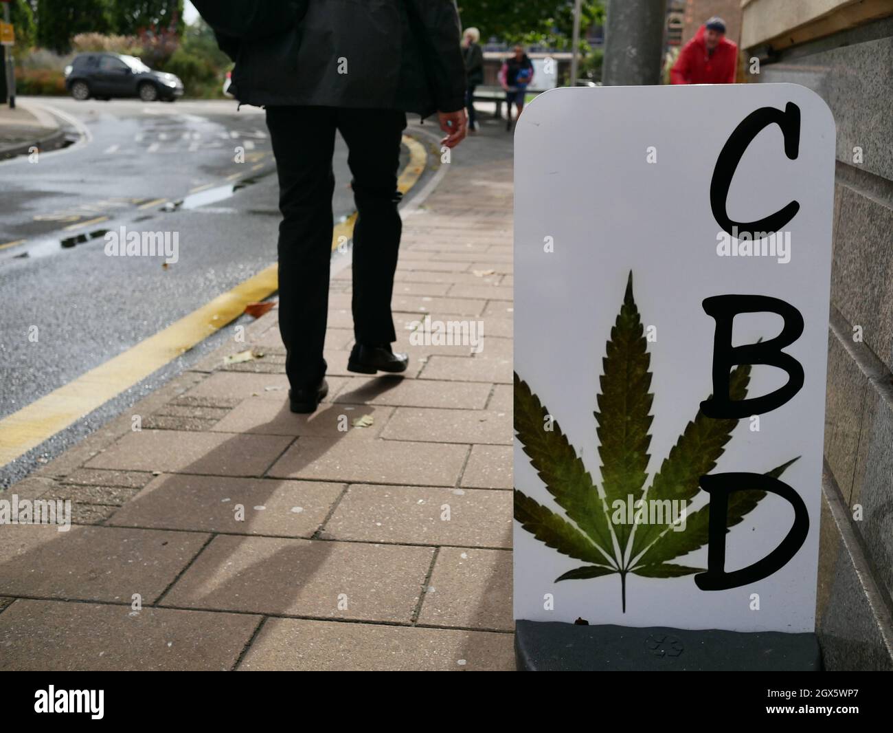 CBD sign of Shop selling Cannabidiol products in town centre Stock Photo