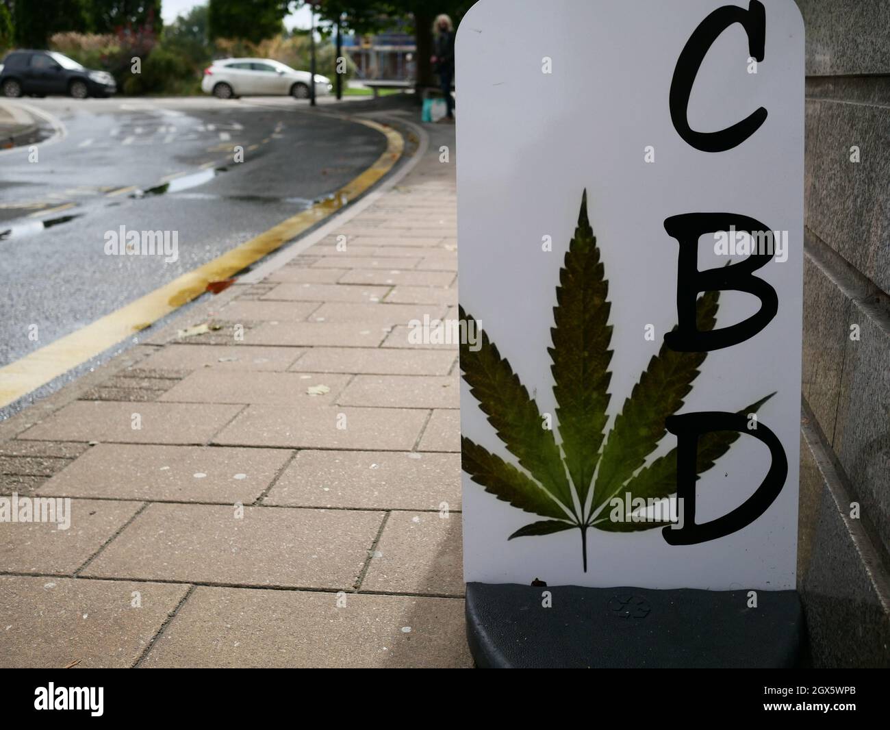 CBD sign of Shop selling Cannabidiol products in town centre Stock Photo