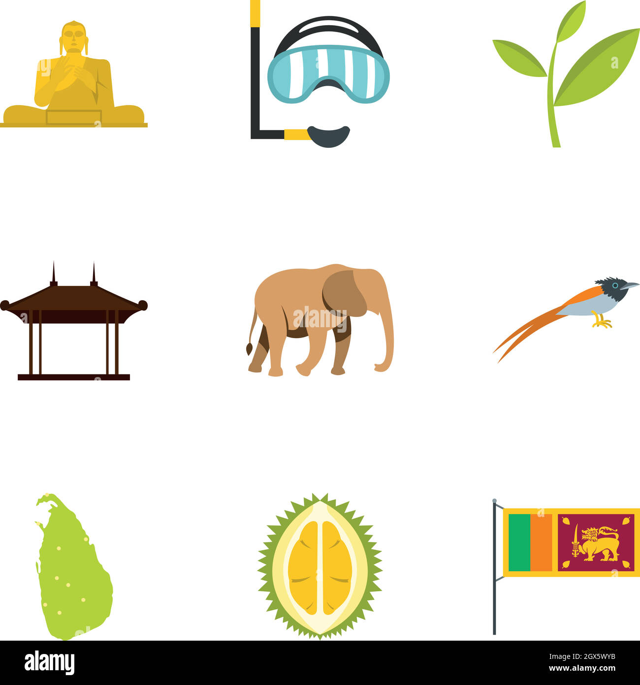 Sri Lanka icons set, flat style Stock Vector