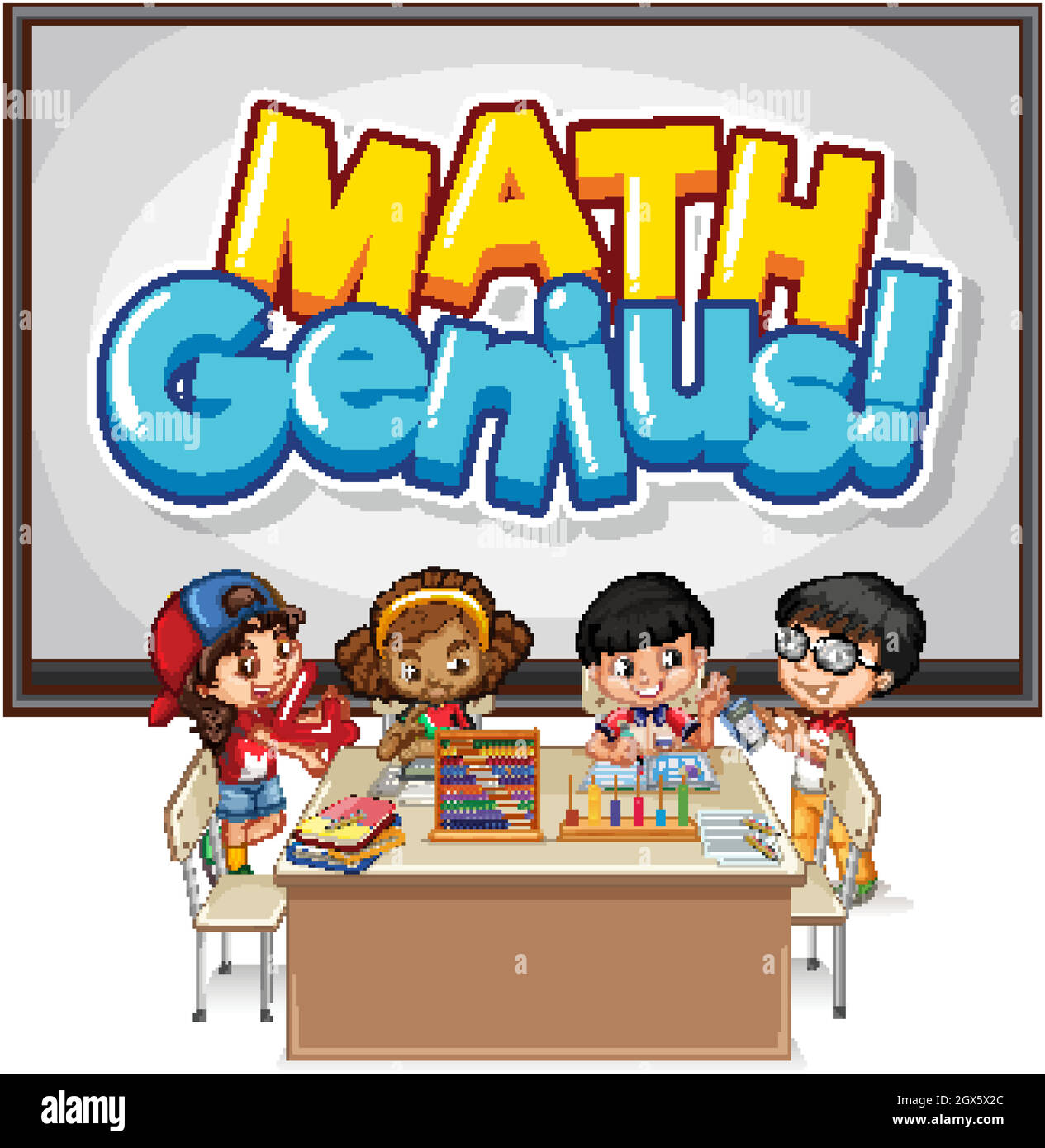 Font design for word math genius and happy students Stock Vector Image